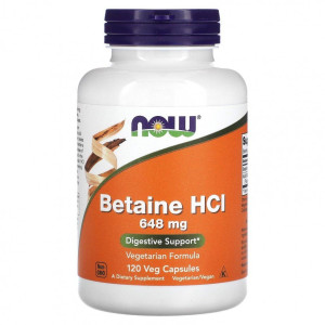 NOW, Betaine HCI 648 мг, 120 капс (120 порций)