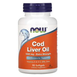 NOW, COD Liver Oil 1000 мг, 90 софтгель (90 порций)