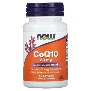 NOW, CoQ10 With Selenium & Vitamin E 50 mg, 50 капс (50 порций)