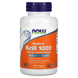 NOW, Krill Oil 1000 мг, 60 софтгель (60 порций)