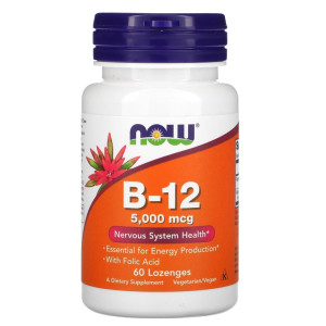 NOW, B-12 5000 мкг + FOLIC, 60 паст (60 порций)