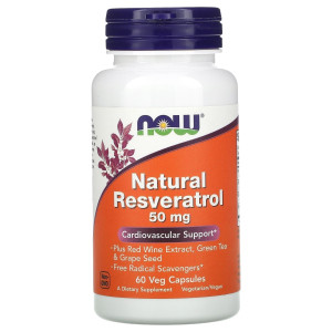 NOW, Resveratrol 50 мг, 60 капс (30 порций)