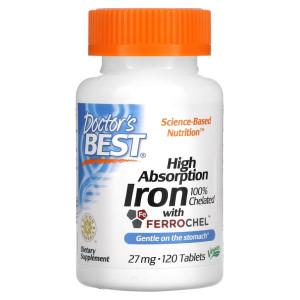 Doctor's Best, Iron 27 мг, 120 табл (120 порций)