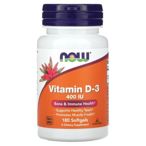 NOW, Vitamin D3 400 МЕ, 180 софтгель
